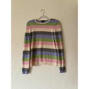 Lands End Women’s 100% Cashmere Striped Sweater Colorblock Size Small
